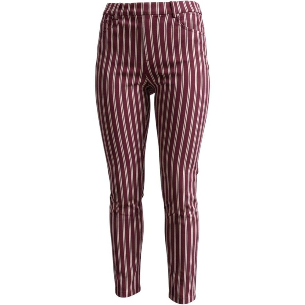 Forever 21 Womens Burgundy White Striped High Waist Slim Straight Pants Size S
